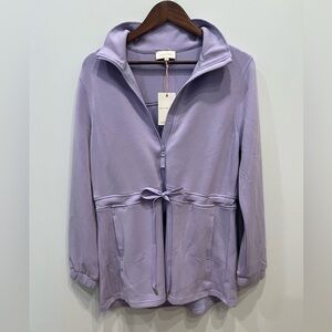 Skies Are Blue Light Purple Full Zip Sweatshirt with Flattering Cinch Waist